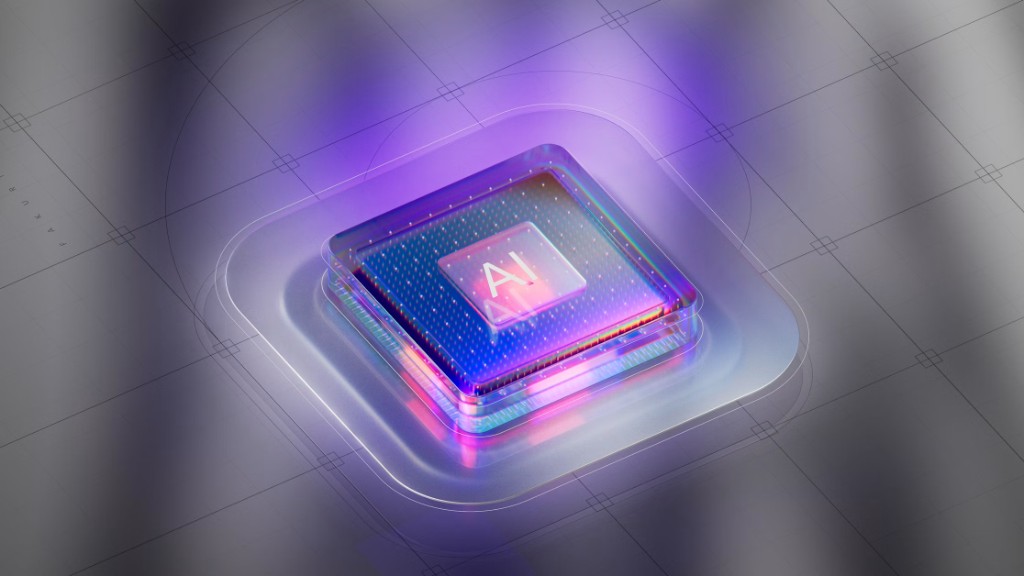 A glowing AI processor chip on a technical circuit background