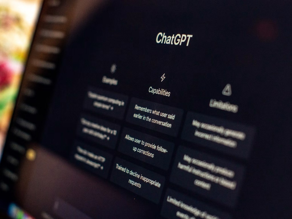 The ChatGPT interface showing examples, capabilities, and limitations